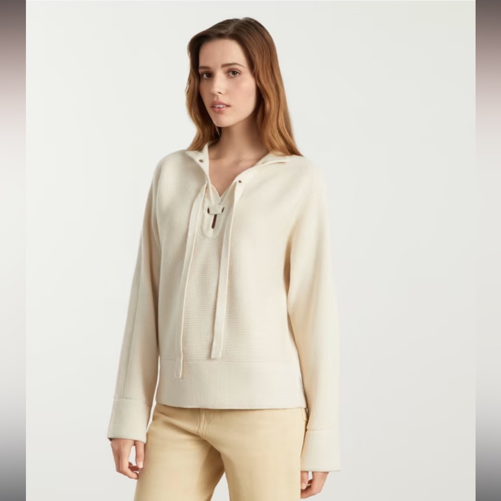 Everlane Cream Lace-Up Knit Sweater